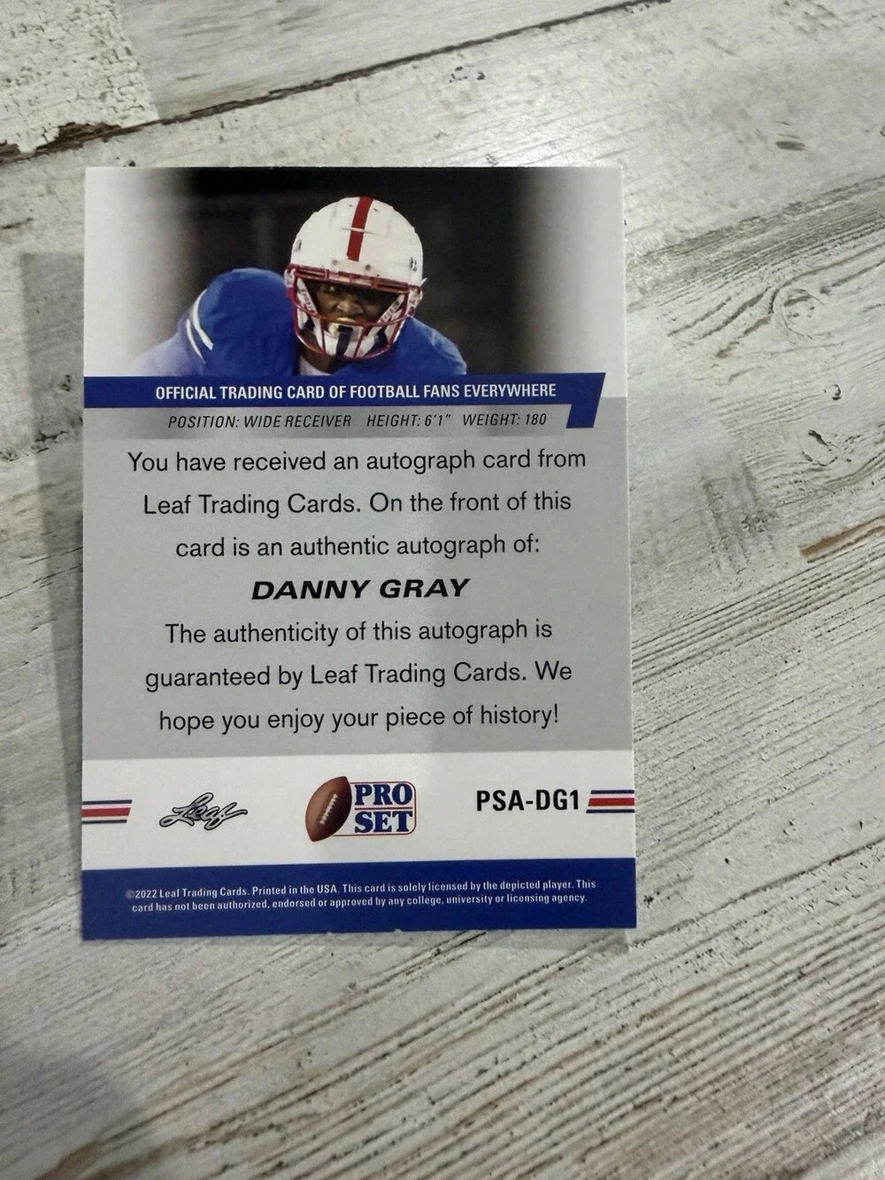 2022 Leaf Pro Set Danny Gray Rookie Autograph Card PSA-DG1